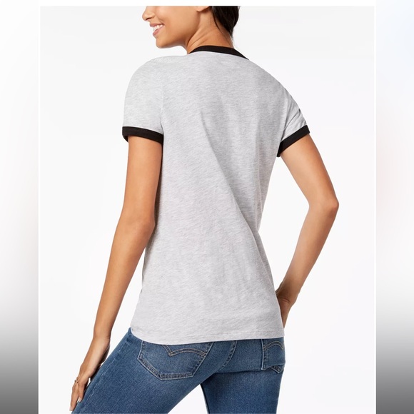 Disney NWT Mickey & Minnie Jrs.Ringer Style T-Shirt Size Various in Heather Gray - Picture 2 of 5